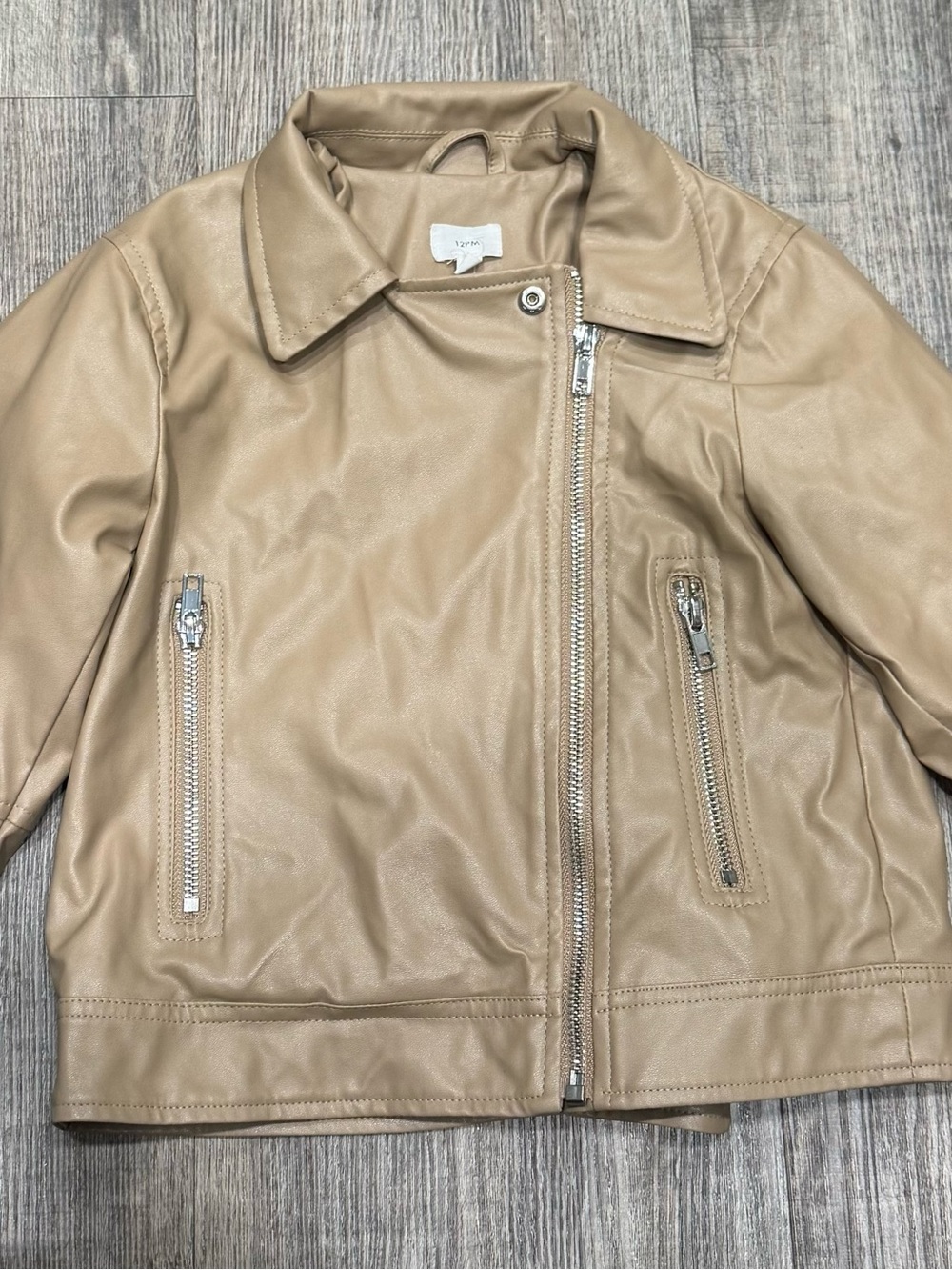 12 Pm By Mon Ami Beige Faux Leather Zip Moto Jacket